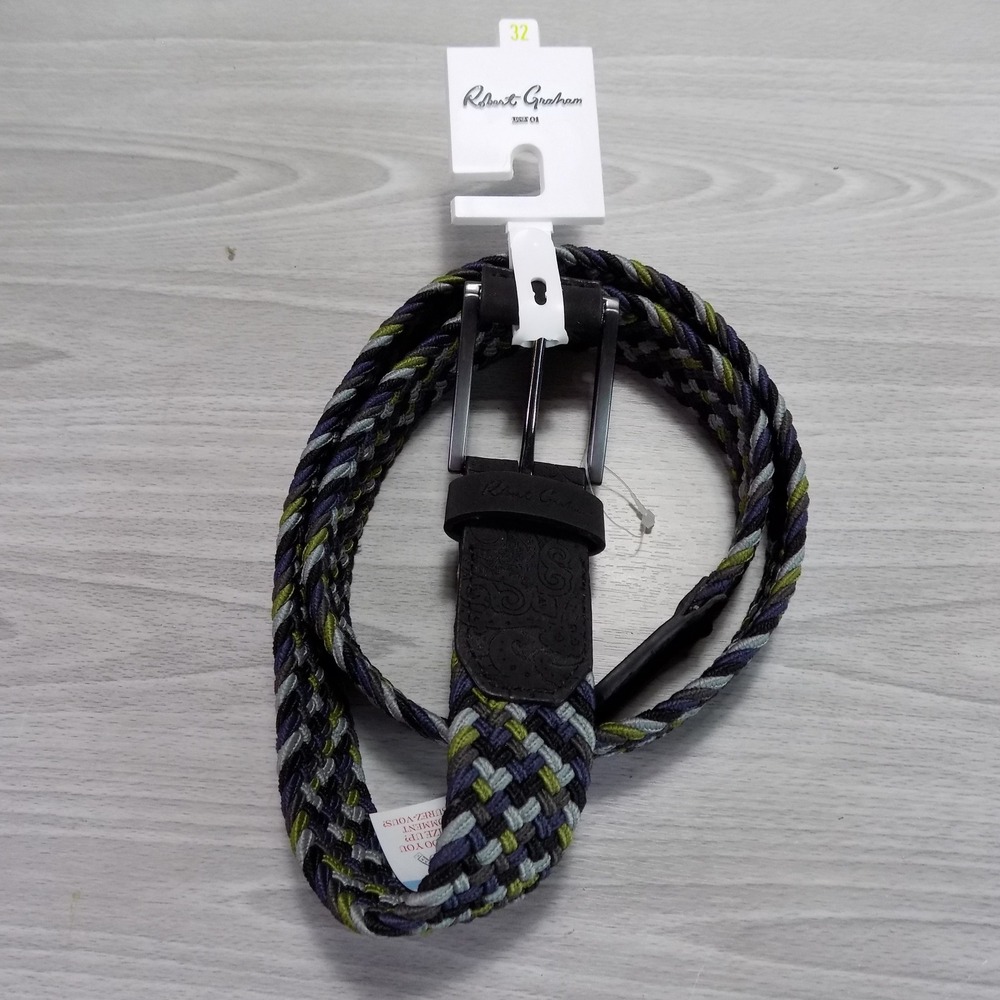 Robert Graham Jacob Belt Mens 32 Grey Multi Woven Braided Designer Preppy NEW